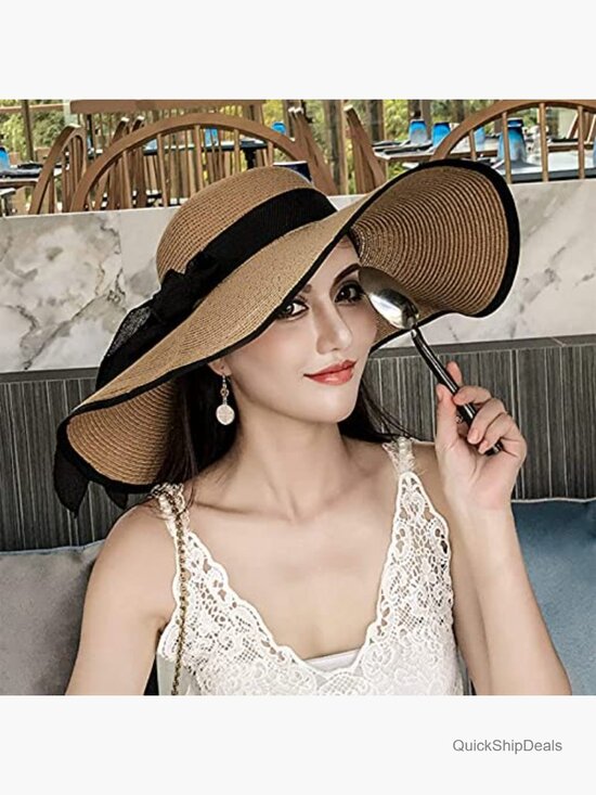 Foldable Wide Brim Straw Sun Hat, UPF 50+ Protection, Adjustable, Packable main image 6